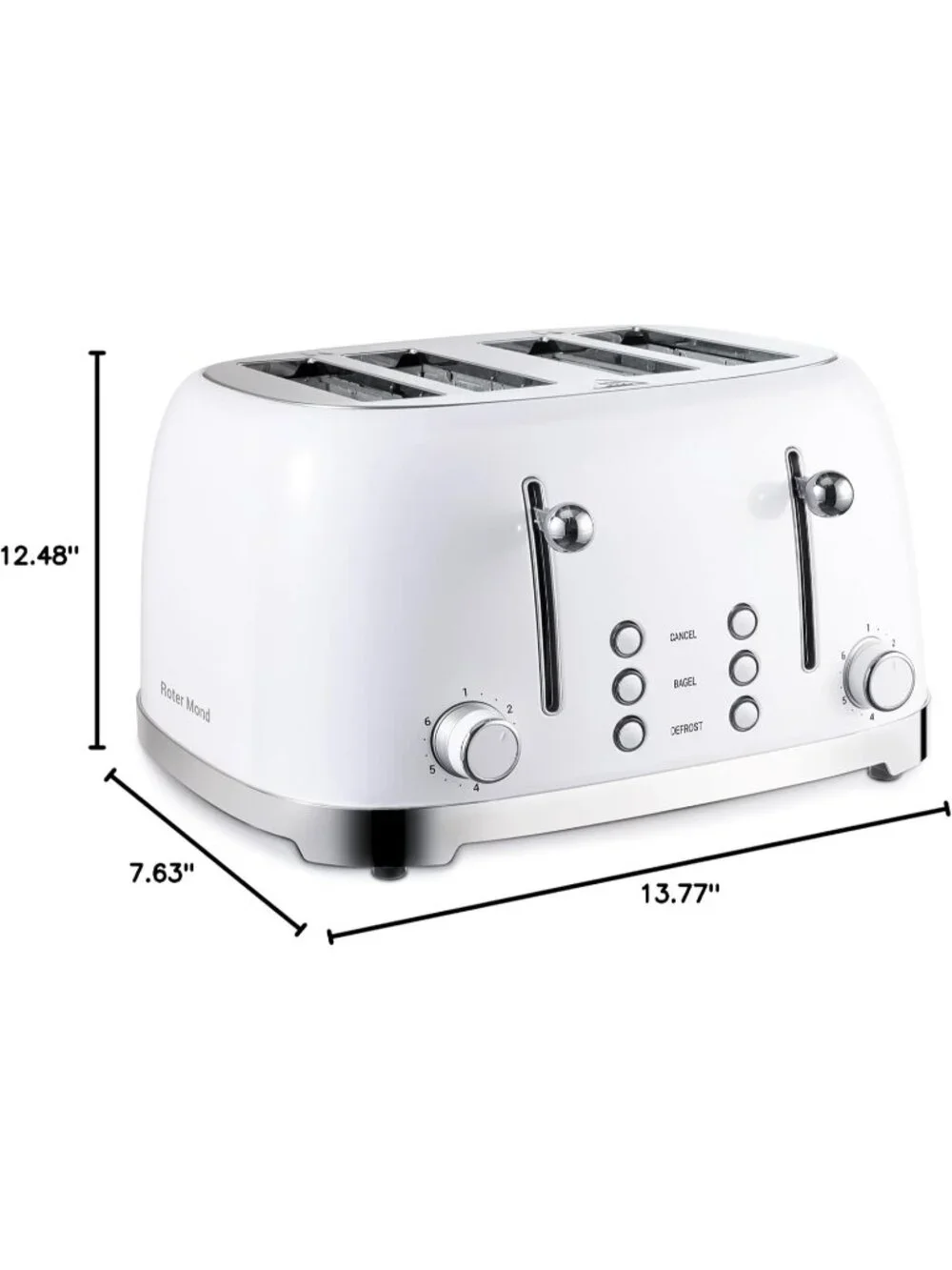 4 Slice White Retro Stainless Steel with Bagel Defrost Cancel Function Toaster